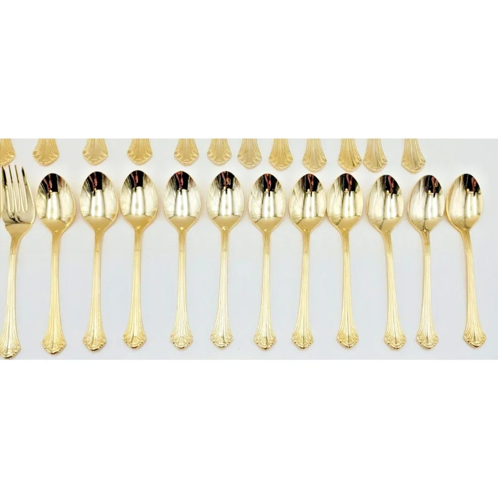 Supreme Cutlery Gold Tone Stainless Japan Flatware Set w/ Wood Case Set of 51